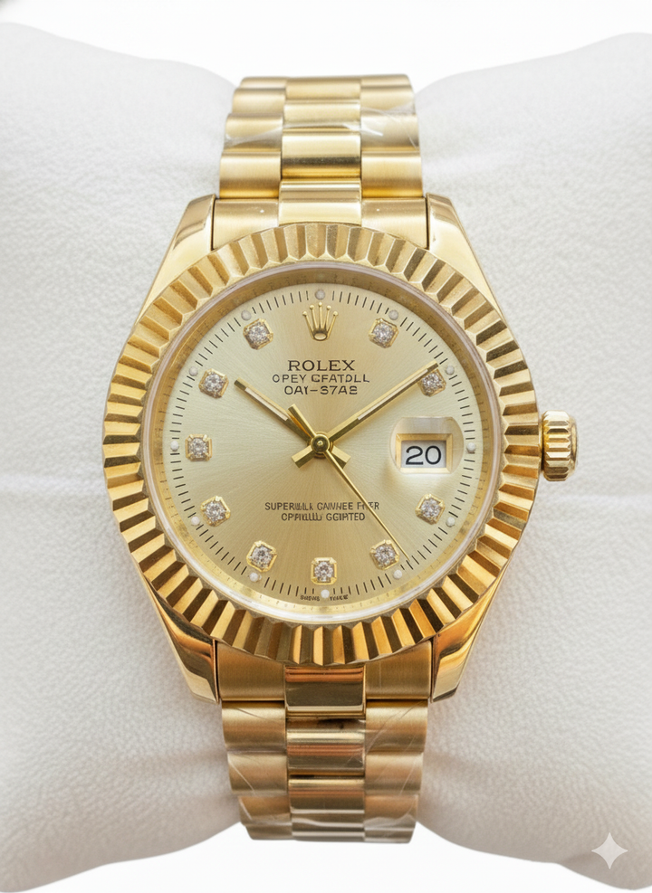 Rolex Ring Golden Bracelet With Gold Dial