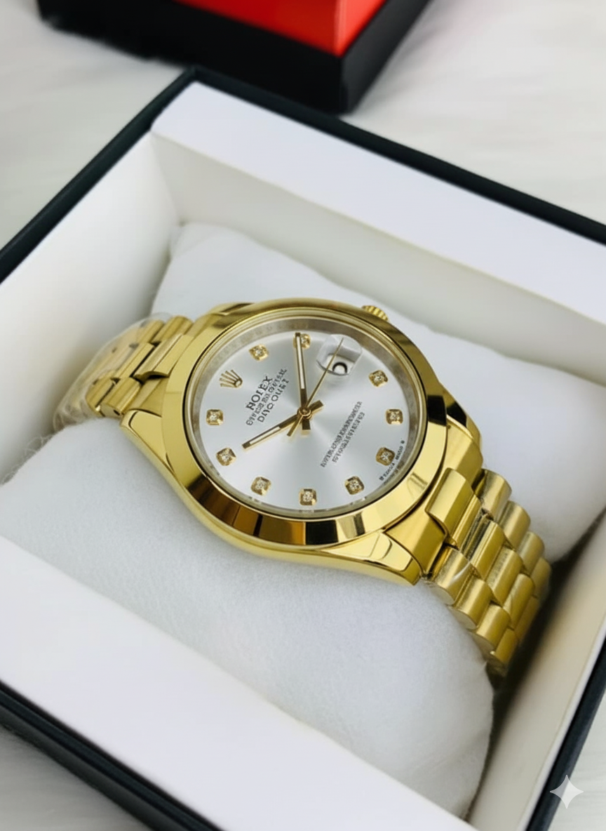 Rolex Stone Golden Bracelet With Grey Dial