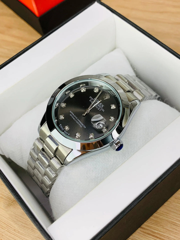 Rolex Silver Bracelet With Black Dial