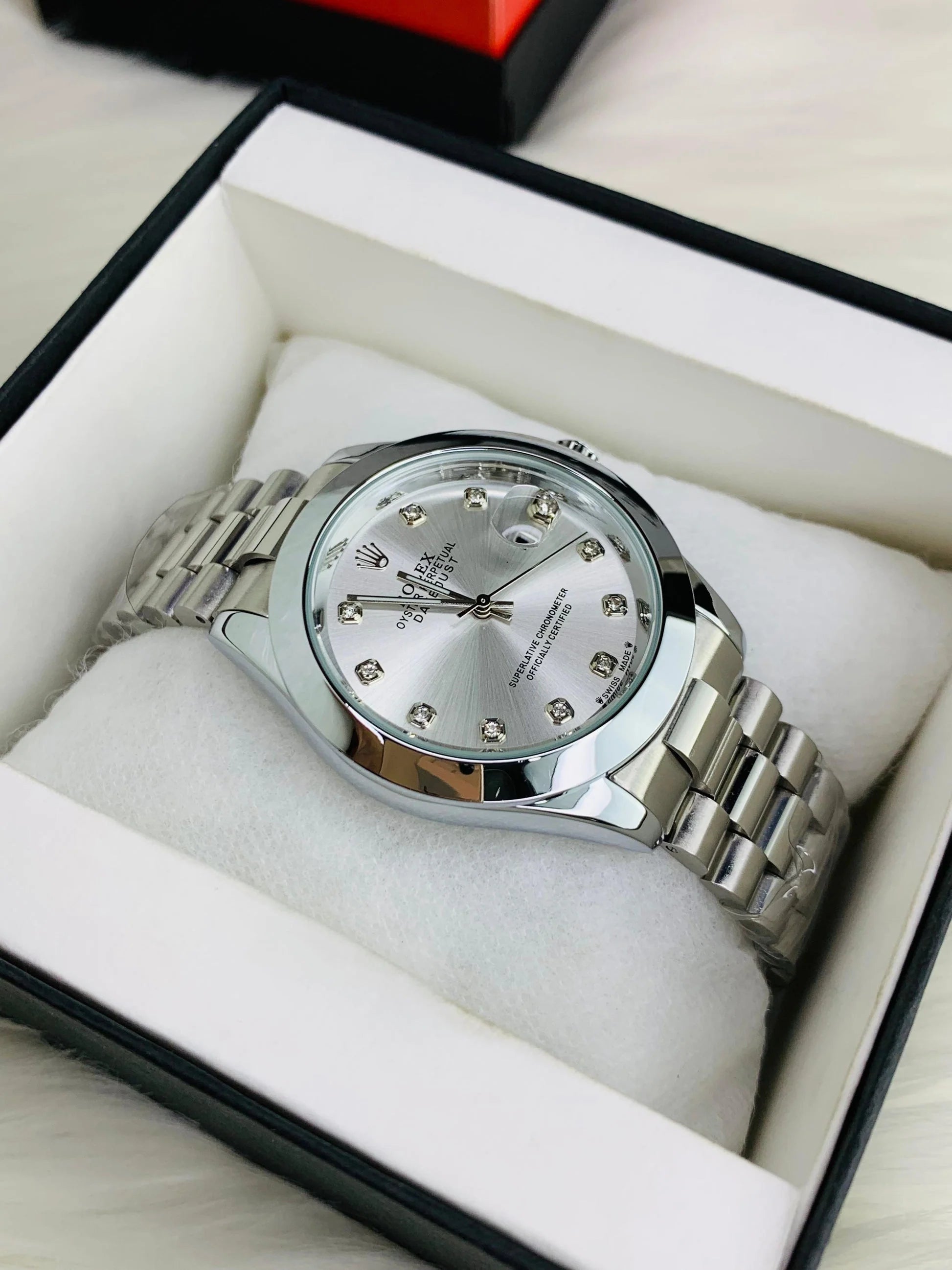 Rolex Silver Bracelet With White Dial