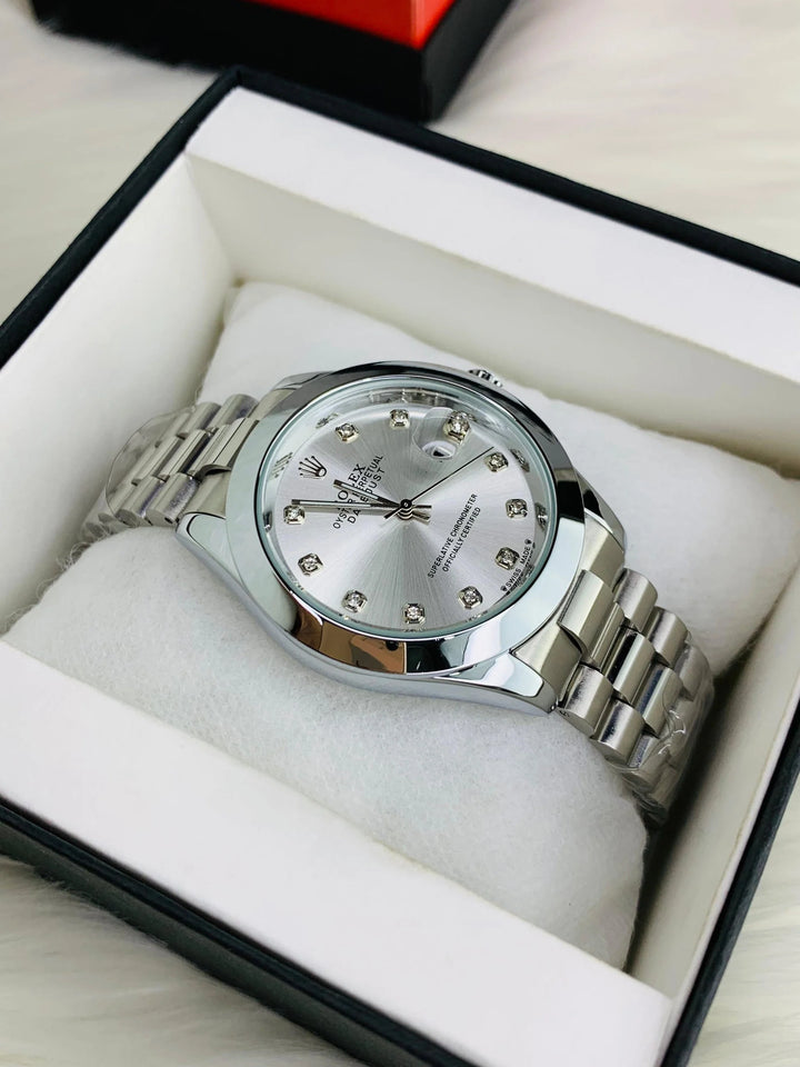 Rolex Silver Bracelet With White Dial